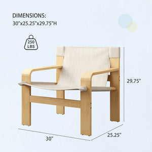 English Elm Detachable Oak Accent Chair with Solid Wood Frame, Wide Armrest, Removable Washable Linen Cover White W2336P251803