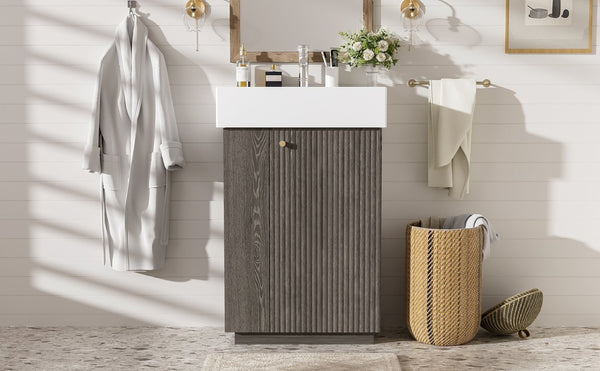 English Elm [video]21.6" Freestanding Bathroom Vanity Ceramic Sink Wavy Door Mdf Cabinet Small Bath Dark Grey N729P285503G