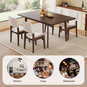 English Elm 5-piece Rectangular Rubberwood Dining Set with Linen Upholstered Chairs for Modern Kitchens Dark Walnut N752S400018D