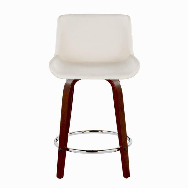 English Elm Fixed-height Swivel Counterstools Mid-century Mahogany Legs Chrome Footrest Set of 2 White B202S01766