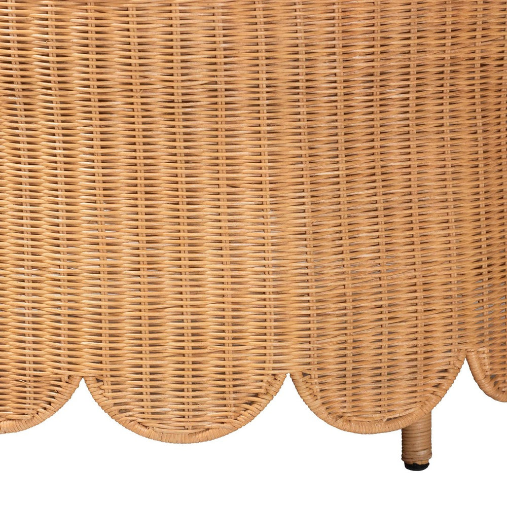 English Elm Bohemian Scalloped Rattan Round Ottoman Honey Finish Boho Accent for Living Room B2750P467826