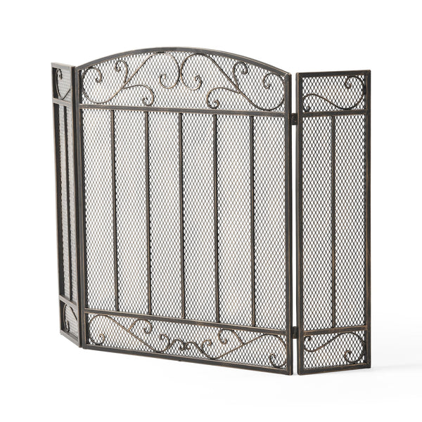 English Elm Christopher Knight Home® - FIRE Decorative Iron Fireplace Screen with Durable Mesh Shield and Classic Curved Frame for Safety and Style Black+Gold 65184.00