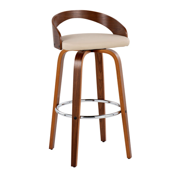 English Elm Grotto 30" Mid-Century Modern Barstool Set Of 2 In Walnut & Cream Faux Leather With Chrome Footrest B202S00598