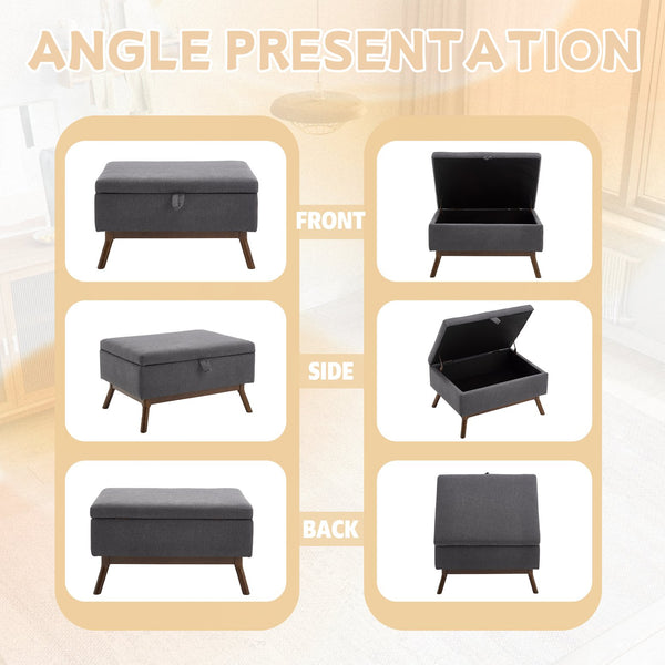 English Elm Mid-century square storage bench with solid wood frame, microfiber upholstery, versatile ottoman seat and tabletop functionality for living room and entryway appeal DARK GREY W1539P269656