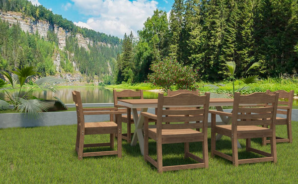 English Elm Patio HIPS Outdoor Dining Chair Set of 2 with Armrests, Imitation Wood Grain Teak Finish, UV-Protected Comfort Light Teak W1209107725