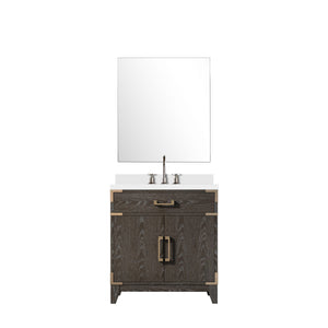 English Elm Brown Oak Single Bath Vanity Set With White Quartz Top, Mirror & Faucet - Elegant Bathroom Upgrade B2731S02003