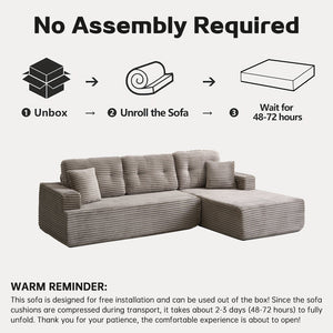 English Elm Right-Facing Chaise modular sectional sofa with plush corduroy, boneless design, converts to bed Brown Gray W3565S00004