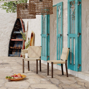 English Elm Farmhouse Solid Wood Dining Chairs Set of 2 with Rattan Backrest, Champagne Finish, Durable Craftsmanship Walnut N842P271333D