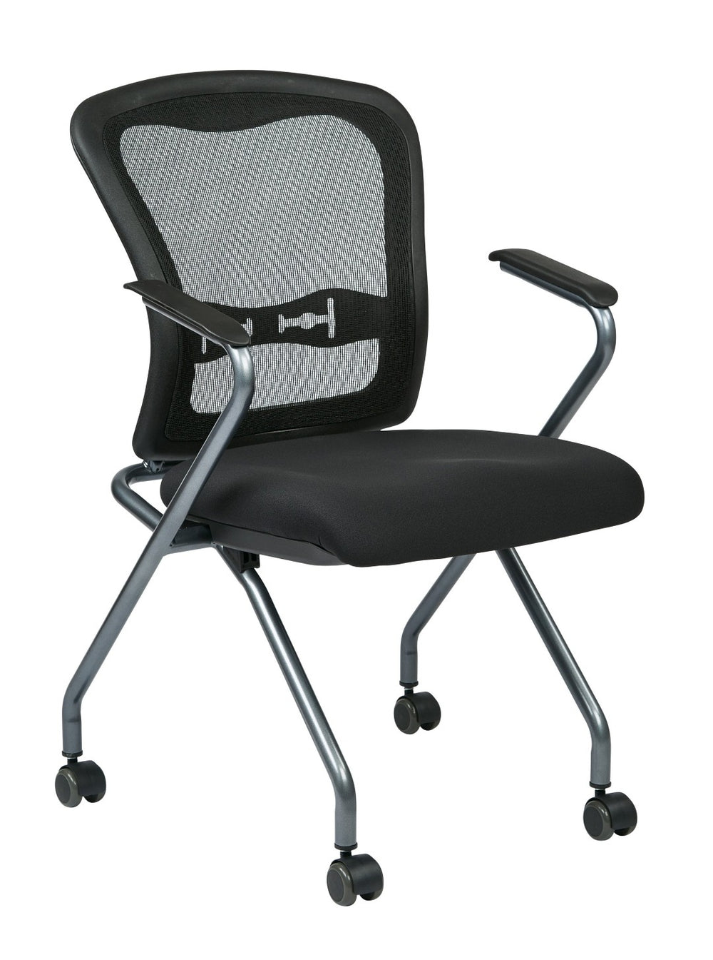 OSP Home Furnishings Deluxe Pro-line Ii Folding Nesting Armchair with Mesh Back and Lumbar Support Coal 84440-30