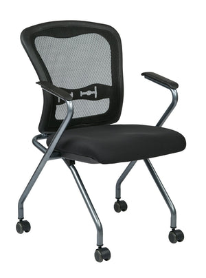 OSP Home Furnishings Deluxe Pro-line Ii Folding Nesting Armchair with Mesh Back and Lumbar Support Coal 84440-30