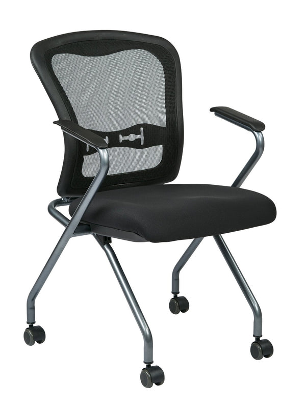 OSP Home Furnishings Deluxe Pro-line Ii Folding Nesting Armchair with Mesh Back and Lumbar Support Coal 84440-30