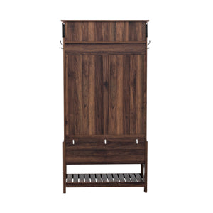 English Elm VIBE Hall Tree with 6 Hooks, Hinged Top Storage, Bench Seat & Drawers for Organized Entryway Brown N724P184891D