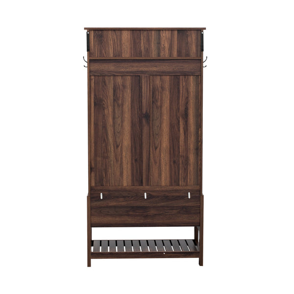 English Elm VIBE Hall Tree with 6 Hooks, Hinged Top Storage, Bench Seat & Drawers for Organized Entryway Brown N724P184891D