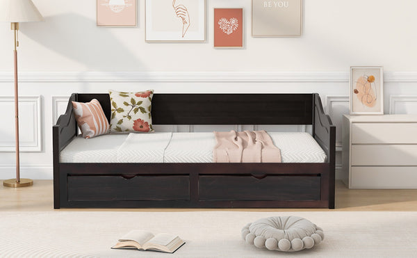 English Elm Wooden Twin Daybed with Pull Out Trundle and Dual Storage Drawers for Guest Rooms Espresso LP000519AAP-1
