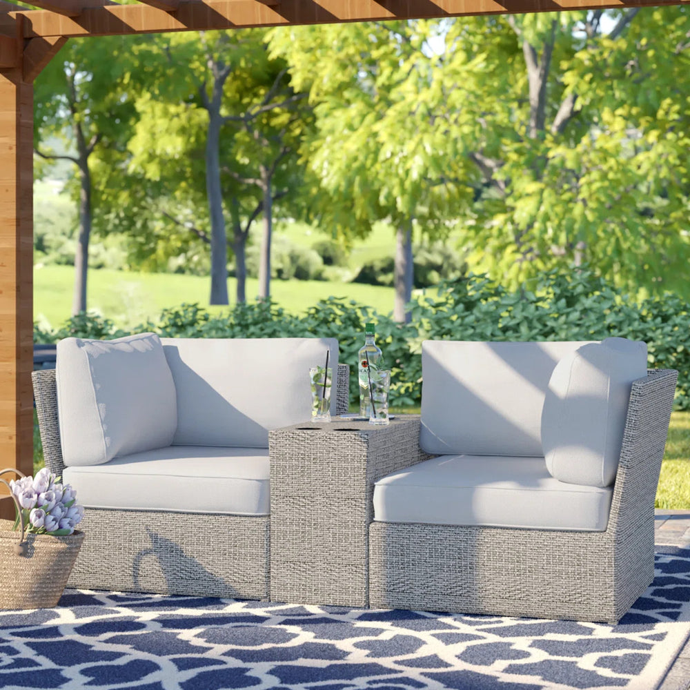 English Elm Fully Assembled 2-Person Wicker Patio Sofa Set With Cushions & Cup Holders For Cozy Outdoor Comfort B120S00178