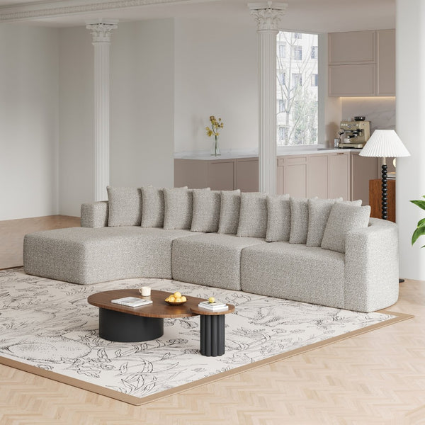 English Elm 131.1-inch Chenille Cloud Curved Sectional with Chaise and Ten Plush Pillows W3505S00010