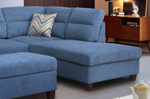 English Elm Domenico Tufted Polyester Sectional Sofa with Chaise Storage Ottoman and Accent Pillows Blue B2749S00203