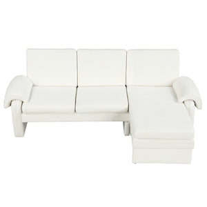 English Elm 94.1" Convertible Futon Sofa Bed L-Shaped Chenille Sleeper with Reversible Chaise, Adjustable Backrest and Pillows Beige N719S001770A