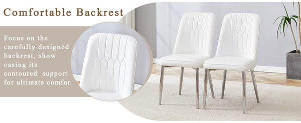 English Elm Table Set With 8 Modern White Pu Chairs - Sleek Imitation Marble Top & Durable Stainless Steel Legs W1151S04189-GIGA