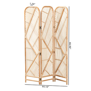 English Elm Modern Rattan Tri-fold Room Divider Woven Geometric Panels for Bohemian Spaces B2750P420386