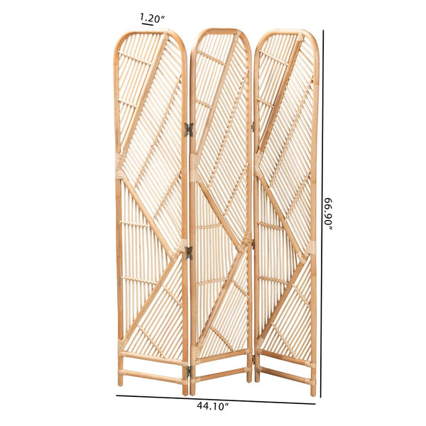 English Elm Modern Rattan Tri-fold Room Divider Woven Geometric Panels for Bohemian Spaces B2750P420386