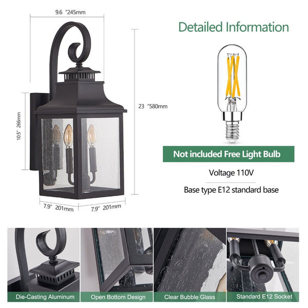 English Elm 23"(h) Matte Black Aluminum Outdoor Wall Sconce Seeded Glass Porch Lantern W2312P415985