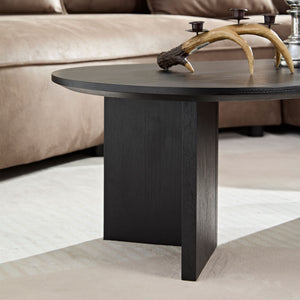 English Elm Length 39.37 Inch Modern Oval Coffee Table – Sleek MDF Pedestal Design, Space-Saving Durable Accent for Living Rooms and Apartments Black W2582P217992