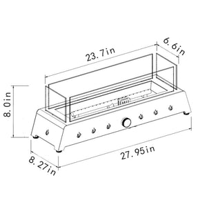 English Elm 28" Portable Fire Pit 50,000 BTU Propane Tabletop with Glass Wind Guard Lava Rocks Steel Burner W853P143553