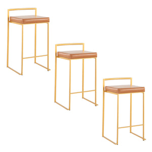 English Elm Fuji 26" Contemporary Stackable Counter Stool Set of 3 – Gold Metal Frame, Plush Faux Leather Seat Appeal Camel B202P221993