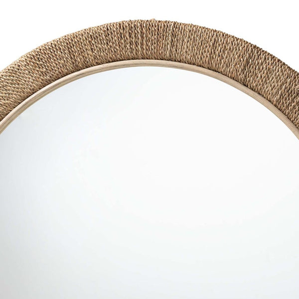 English Elm Round Braided Jute Rope Wall Mirror Natural Fiber Boho Coastal Accent Decor B2750P467770