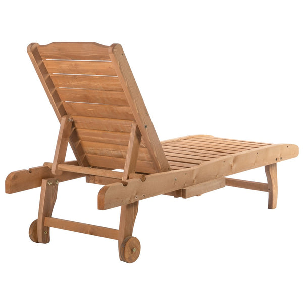 English Elm Outsunny Adjustable Outdoor Chaise Lounge Chair With Pull-Out Table, Rolling Wheels & Wood Finish W2225P200447-GIGA