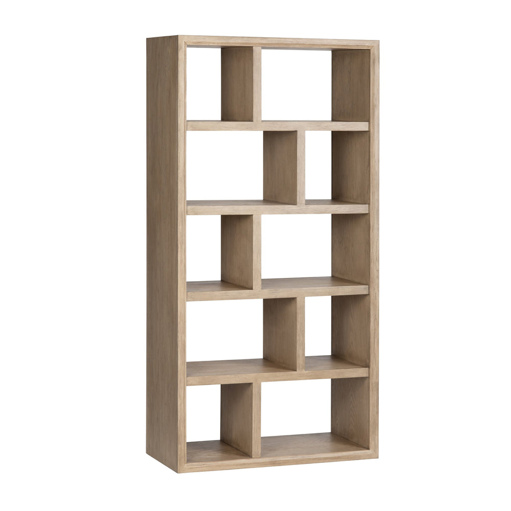 Crestview Collection Transitional Etagere Bookcase - Modern Geometric Design With 10 Shelves For Stylish Living Room Storage Tan Solid Wood Cvfdr1233