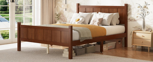 English Elm Twin Platform Bed Vertical Slat Headboard Farmhouse Shaker Wood Grain Finish Bedroom Dark Walnut N733P422479P