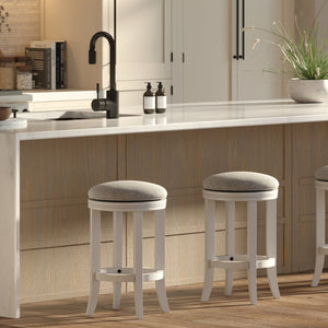 English Elm 26in. Backless Swivel Counterstool Solid Wood Farmhouse Seat Distressed Finish Kitchen White B2751P436426