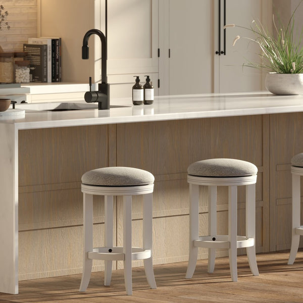 English Elm 26in. Backless Swivel Counterstool Solid Wood Farmhouse Seat Distressed Finish Kitchen White B2751P436426