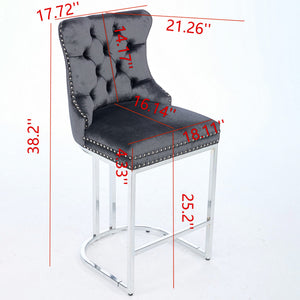 English Elm 25" Elegant Tufted Counter Bar Stools Set of 2 with Plush Spring Cushion and Chrome Durable Base Black W1143P217851