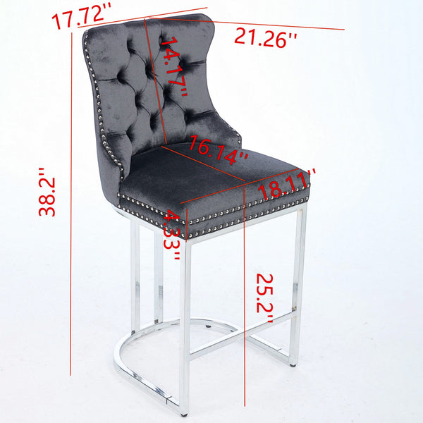 English Elm 25" Elegant Tufted Counter Bar Stools Set of 2 with Plush Spring Cushion and Chrome Durable Base Black W1143P217851