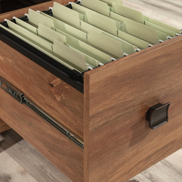 English Elm Computer Desk With Herringbone Top, Brown Finish, Smart Storage & Cable Management For Home Office B356P402724