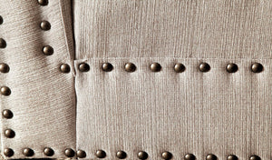 English Elm Beige Upholstered Chaise with Curved Arm and Nailhead Trim, Linen-Look Fabric, Pillow Included B011P305691