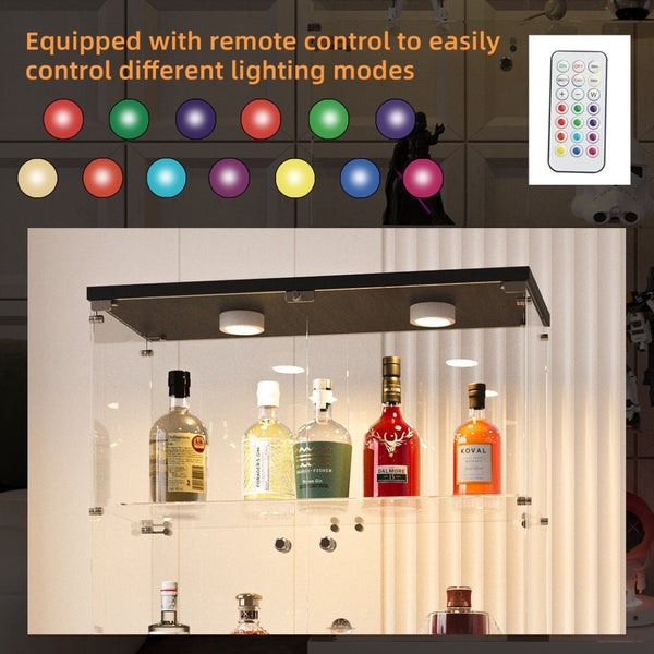 English Elm Tempered Glass Display Cabinet With Multi-Color Led Lights, Lockable Storage, & Adjustable Feet W3155S00001-GIGA