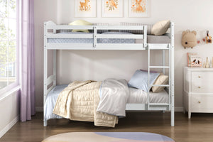 English Elm Twin Twin-over-Twin Bunk Bed with Guard Rails and Ladder, Wood-Engineered Frame, Space-Saving Dorm Style White 84 L x 20 W x 9.5 H B011P362601