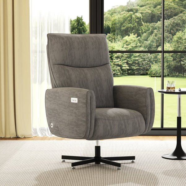 English Elm Power Swivel Velvet Recliner with Usb Charging for Living Room or Home Office Grey W3568P431987