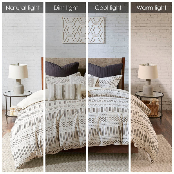 English Elm Cotton Rhea Jacquard Comforter Mini Set for Full/Queen — 100% Cotton OEKO‑TEX, Farmhouse Striped Charm Ivory+Charcoal 21.65 L x 22.44 W x 8.27 H B035128810