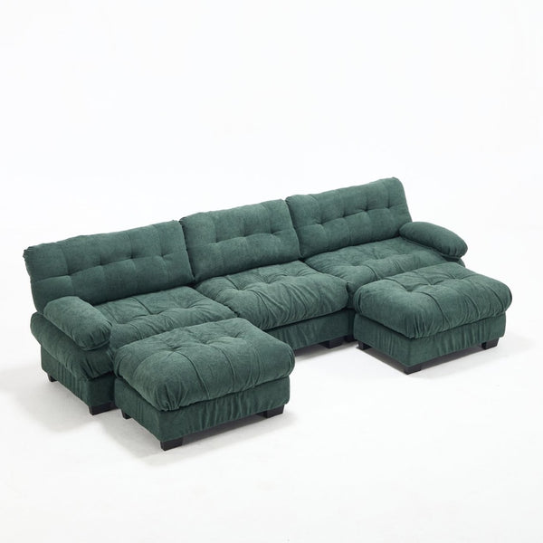 English Elm U Shaped Modular Cloud Sectional Deep Seat Flannelette Sofa with Rounded Bolster Armrests Green W2120S00039