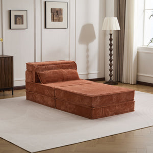 English Elm Compression Modular Floor Sofa Bed – Versatile, Cozy, No Assembly Required With Pillow & Ottoman, Orange W3723S00042