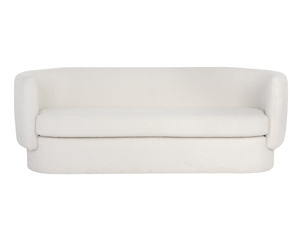 Sunpan Valence Sofa - Stylish Curved Capsule Design in Maya White Boucle Fabric for Modern Living Rooms