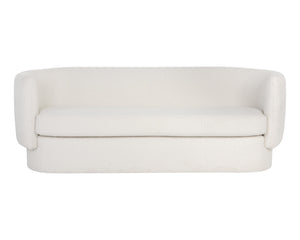 Sunpan Valence Sofa - Stylish Curved Capsule Design in Maya White Boucle Fabric for Modern Living Rooms