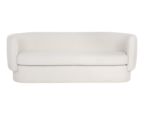 Sunpan Valence Sofa - Stylish Curved Capsule Design in Maya White Boucle Fabric for Modern Living Rooms