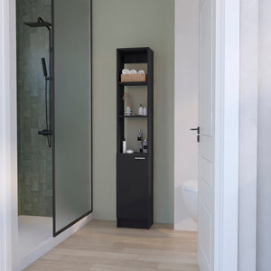 English Elm Linen Marion Black Engineered Wood Bathroom Cabinet with Open Shelves & Concealed Storage, Durable Design B092P191188