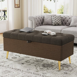 English Elm Modern Boucle Tufted Storage Ottoman Bench with Gold Legs for Bedroom or Entryway Coffee N719P305620D